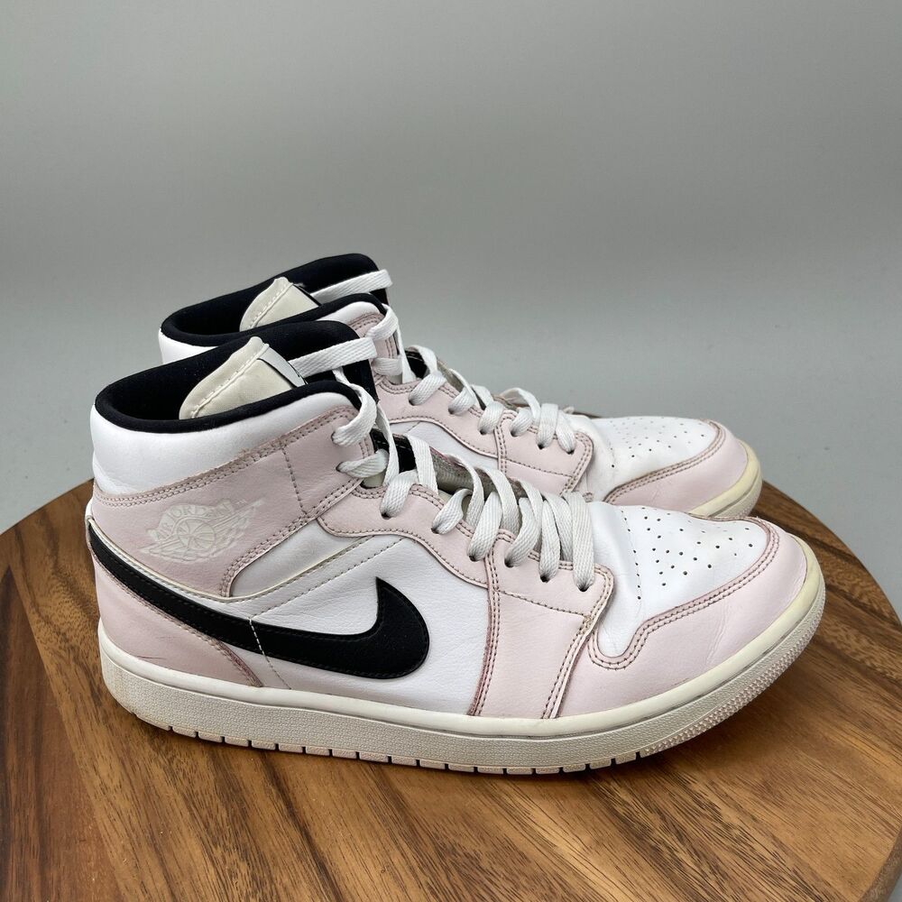 Nike Air Jordan 1 Mid Shoes Womens Size 11.5 Pink White Basketball Comfort Gym